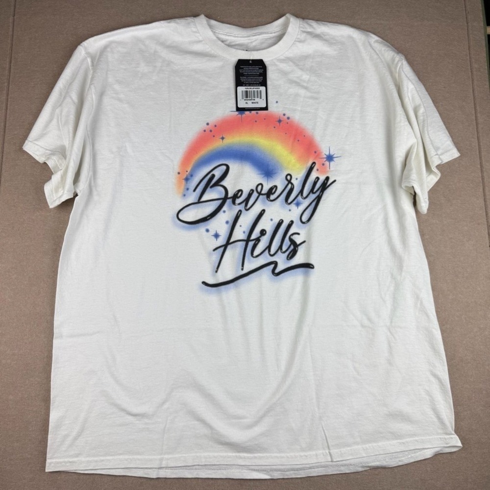 Beverly Hills Graphic Tee Junk Food Men's XL White Rainbow Logo Shirt